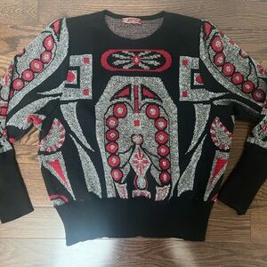 Chacok black, silver, red puff sleeve sweater